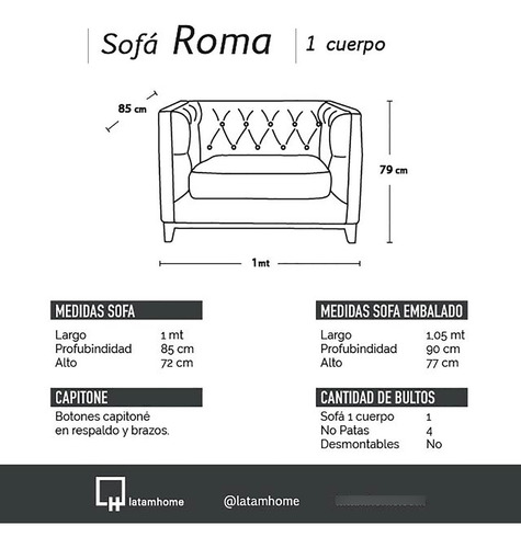 Sofa Roma 1 Cuerpo Cuero Colorado - Latam Home