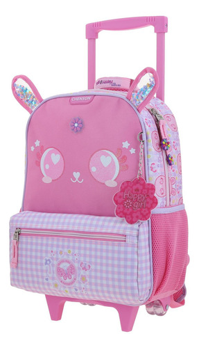 Mochila Con Ruedas Mediana Chenson Happy Girl Lepin Rosa Color Rosa Oscuro Diseño De La Tela Liso