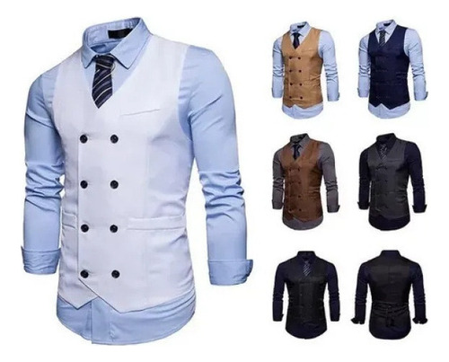 Zh Chaleco Casual De Doble Botonadura De Moda Para Hombre