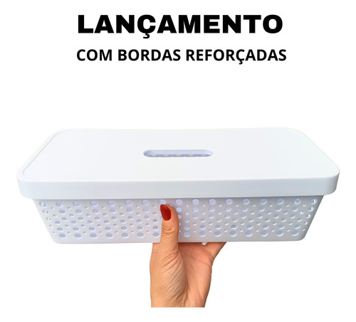 Caixa Organizadora Branca 3,6l Com Tampa - Conjunto Com 5 Un