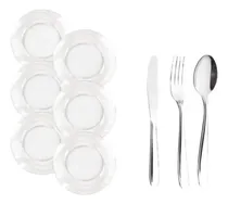 Comprar Kit 6 Pratos Fundos Caldo Astral  18 Talheres Almoço