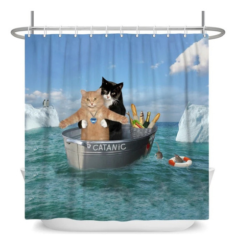 F Cortina De Ducha Con Estampado De Gato Jack Y Rosa