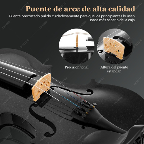 Violin Acustico Profesional 4/4 Con Estuche Zuszox, Set De Violín Para Principiantes, Adultos Y Estudiantes Con Resina, Hombrera, Arco, Afinador Y Pegatinas Para Diapasón