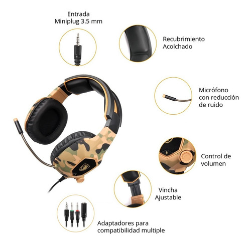 Auriculares Gamer Sades Sa818 Red Micrófono Pc Ps4 Celular