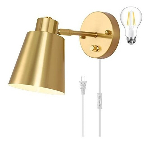 Lámpara De Pared Ajustable, Dimmable, Enchufable, Dorada