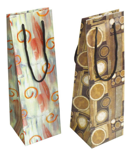 Sacola Para Presente Decorada P/garrafa Sortidos 35x11x11cm