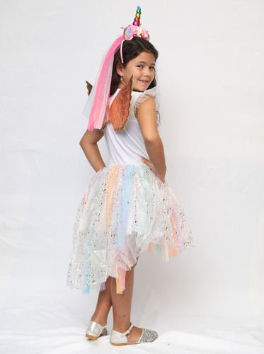 Imagem 4 de 10 de Vestido Fantasia Unicórnio P/ Festa Infantil + Chifre + Asas