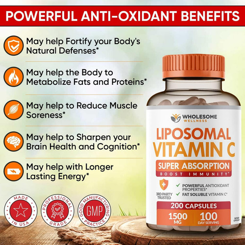 Vitamina C Liposomal Alta Absorcion 1500 Mg 200 Caps Sabor Sin Sabor
