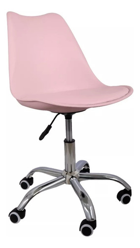 Silla De Oficina Acolchonada Eames Tulip Con Ruedas Cómoda Rosa Piel Sintética