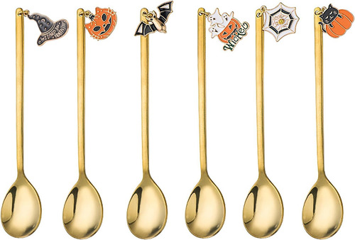 6 Cucharas De Café Halloween, Colgantes Murciélago De Calaba