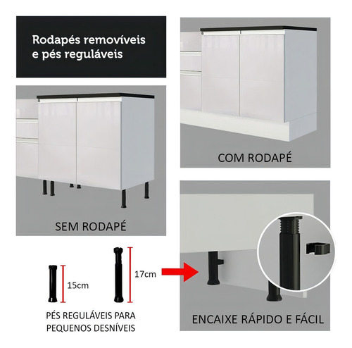Cozinha Completa Mdf Madesa Acordes 250003 F/ Branco Brilho