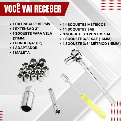 Kit Catraca E Soquetes Sistema Métrico E Sae 40 Pçs Pro