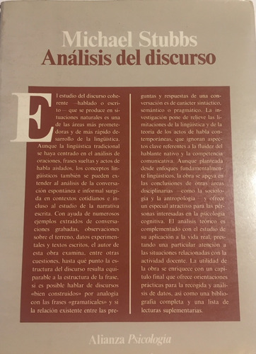 Libro Análisis Del Discurso Michael Stubbs Edit. Alianza