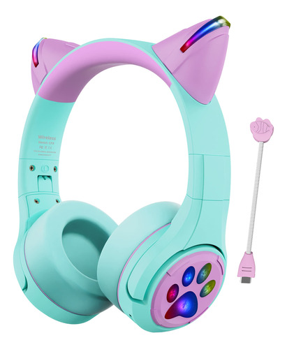 Riwbox Kids Bluetooth Heads, Cf9 Robot Cat Ear Heads With L.