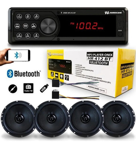 Rádio De Carro Bluetooth Mp3 Usb Fm + 2 Par Falantes 6 Pol