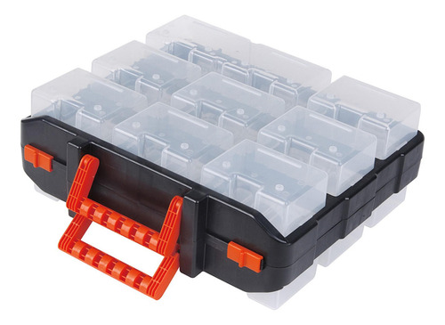 Organizador Plastico Doble Tipo Maleta Tactix 320602 Color Negro/cubierta transparente/ mangos y cerraduras naranjas
