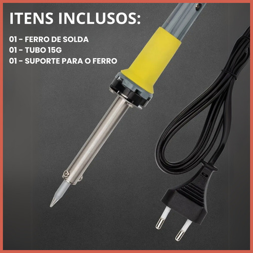 Kit Ferro De Solda Soldar 60w 110v Profissional + Tubo 15g E Suporte Soldagem Eletrônicos Reparos
