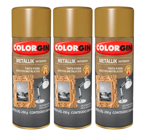 Kit 3 Sprays Colorgin Metallik Interior Dourado