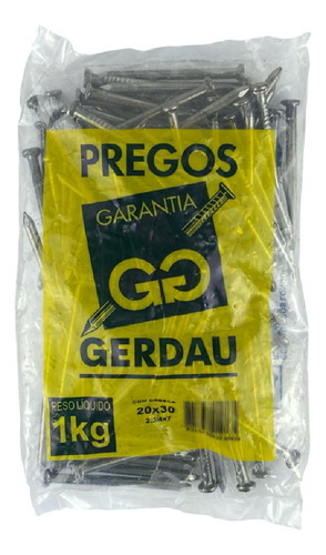 Prego Com Cabeça Polido 20x30 Pacote 1kg Gerdau