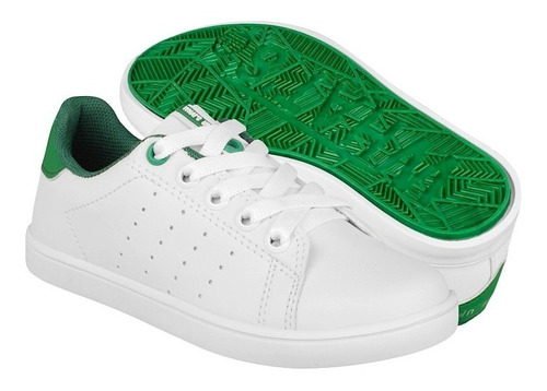 Tenis What´s Up Para Niño Simipiel Blanco Con Verde 160012