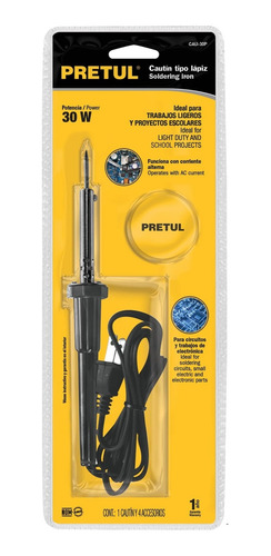 Imagen 2 de 2 de Cautin Tipo Lapiz De 30 Watts Con Accesorios, Pretul 22805