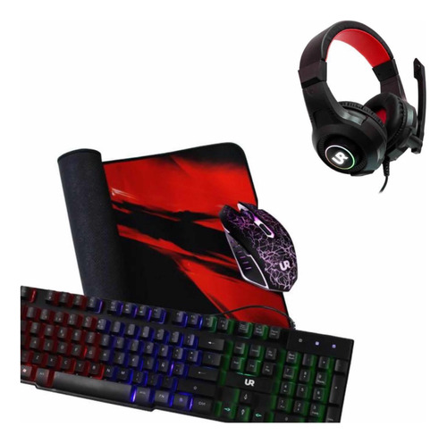 Audifonos Gamer Microfono Usb Luces Rgb Negro+ Kit Gamer