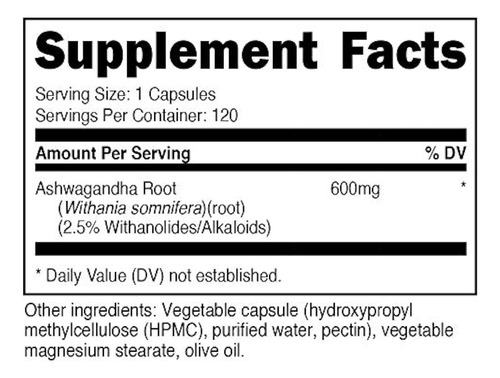 Suplemento De Ashwagandha Nutricost 600 Mg 120 Capsulas Resp