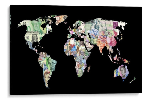 Cuadro Canvas Mapa Del Dinero Billetes Del Mundo Money Hd Lienzo Tipo Galeria Montado En Bastidor Opcion De Enmarcado Color Multicolor Armazón Madera