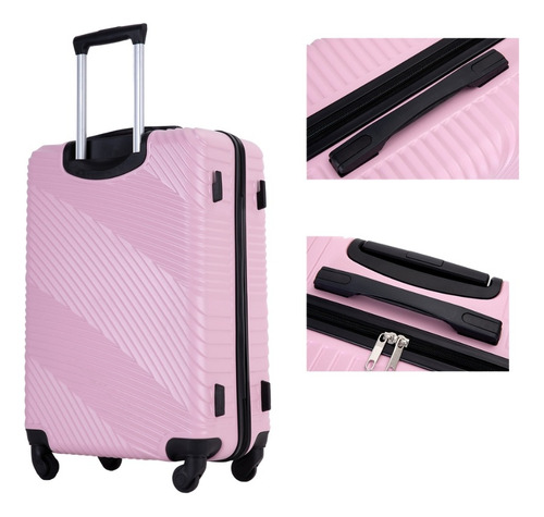 Set De Equipaje Rígido 3 Maletas 20,24 Y 28 Pulgadas Rosa Rayas