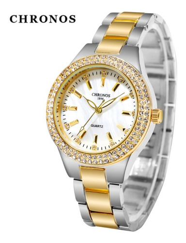 Reloj De Mujer Chronos Elegant Quartz A Prueba De Agua Color de la correa Plata/Dorado