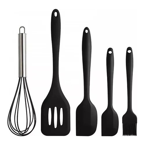 Utensilios De Cocina Silicona Con Núcleo De Acero Set De 5 Color Negro