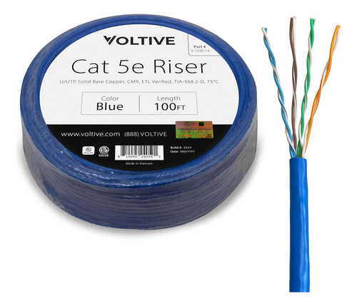 Elevador Voltive Cat5e (cmr), 100 Pies, Azul, Cobre Desnudo