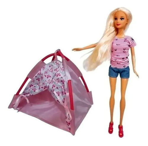 Muñeca Articulada Kiara Camping Accesorios Poppi Con Carpa