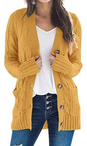 Chaqueta Casual Tipo Cárdigan Con Botones Para Mujer