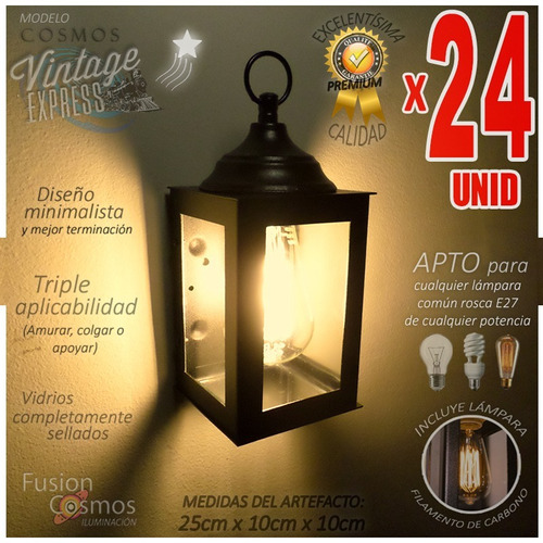 Aplique Pared Exterior Farol Jardin Colonial Vintage Pack 24 Difusor Hierro Intemperie Colonial Cabildo Fachada Parque