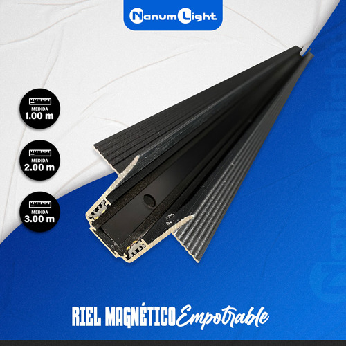 Riel Magnetico Para Empotrar 3m Color Negro, Nanum Light