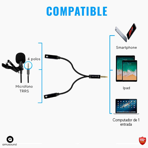 Adaptador Cable Splitter Divisor 2 Micrófonos Celular Trrs