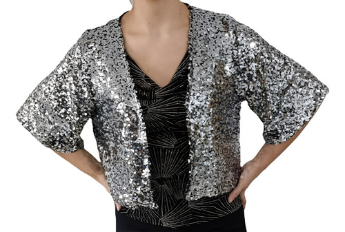 Bolero De Fiesta Lentejuela Brillo Talle Grande 15 Madrina Plateado U