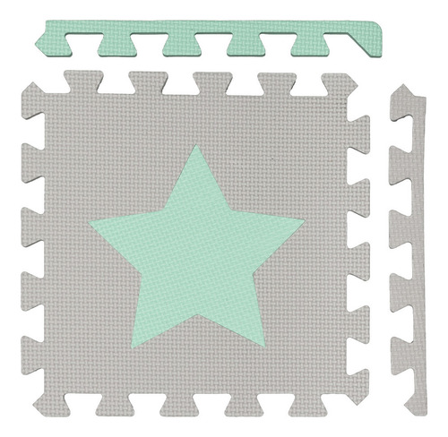 Piso Goma Eva Estrellas Bebé Encastrable Alfombra Antigolpes Mint-gris Estrella