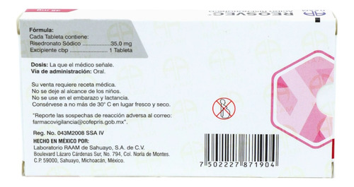 Reosvec Ácido Risendrónico 35 Mg, 4 Tab. Raam 9 Pack