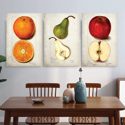 Set 3 Cuadros Frutas Comedor Cocina Canvas Grueso 60x40