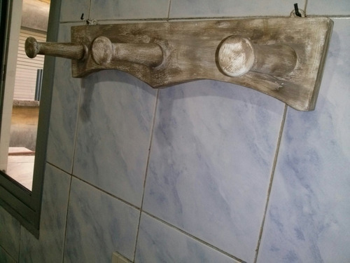 Perchero De Madera,patinado,para Pared,c/3 Soportes