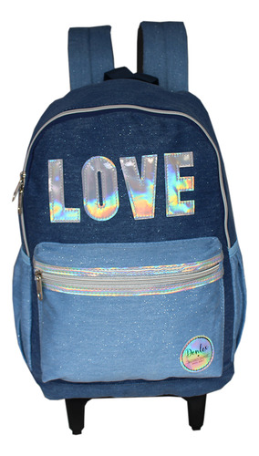 Mochila Escolar Infantil Juvenil Com Rodas Holográfica Love