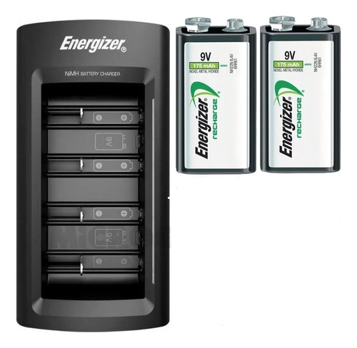 Pack Cargador Energizer Mas 2 Baterías 9v Recargable 