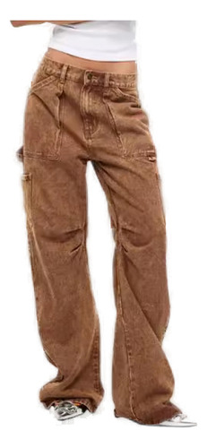 Pantalones Cargo Holgados Casuales De Talle Bajo, Jeans Rect