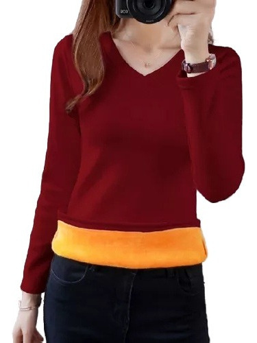 Blusa De Terciopelo Thermal Plus De Manga Larga Con Fondo Té