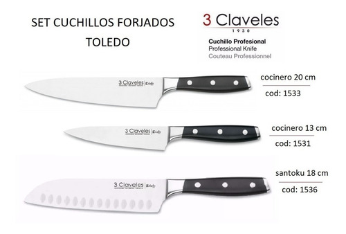 Set Cuchillos 3 Claveles Linea Toledo Forjado X 3 Piezas