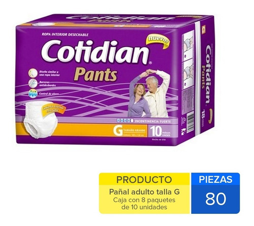 Caja De Pañal Cotidian Pants Grande 80 Uni.