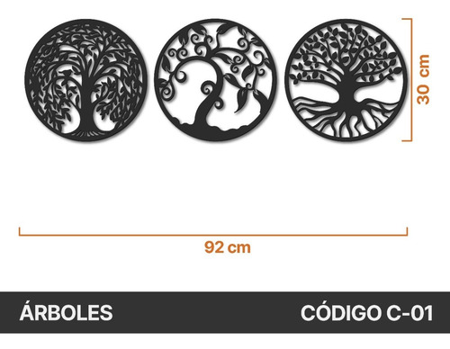 Imagen 3 de 6 de Cuadro Arbol De La Vida Circulo En 3 Piezas Calado Mdf Negro