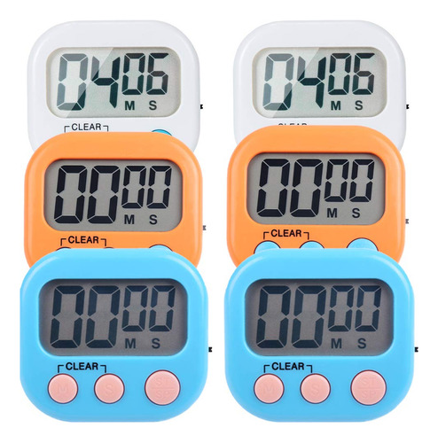 Paquete De 6 Temporizadores Digitales Pequeños Multicolor